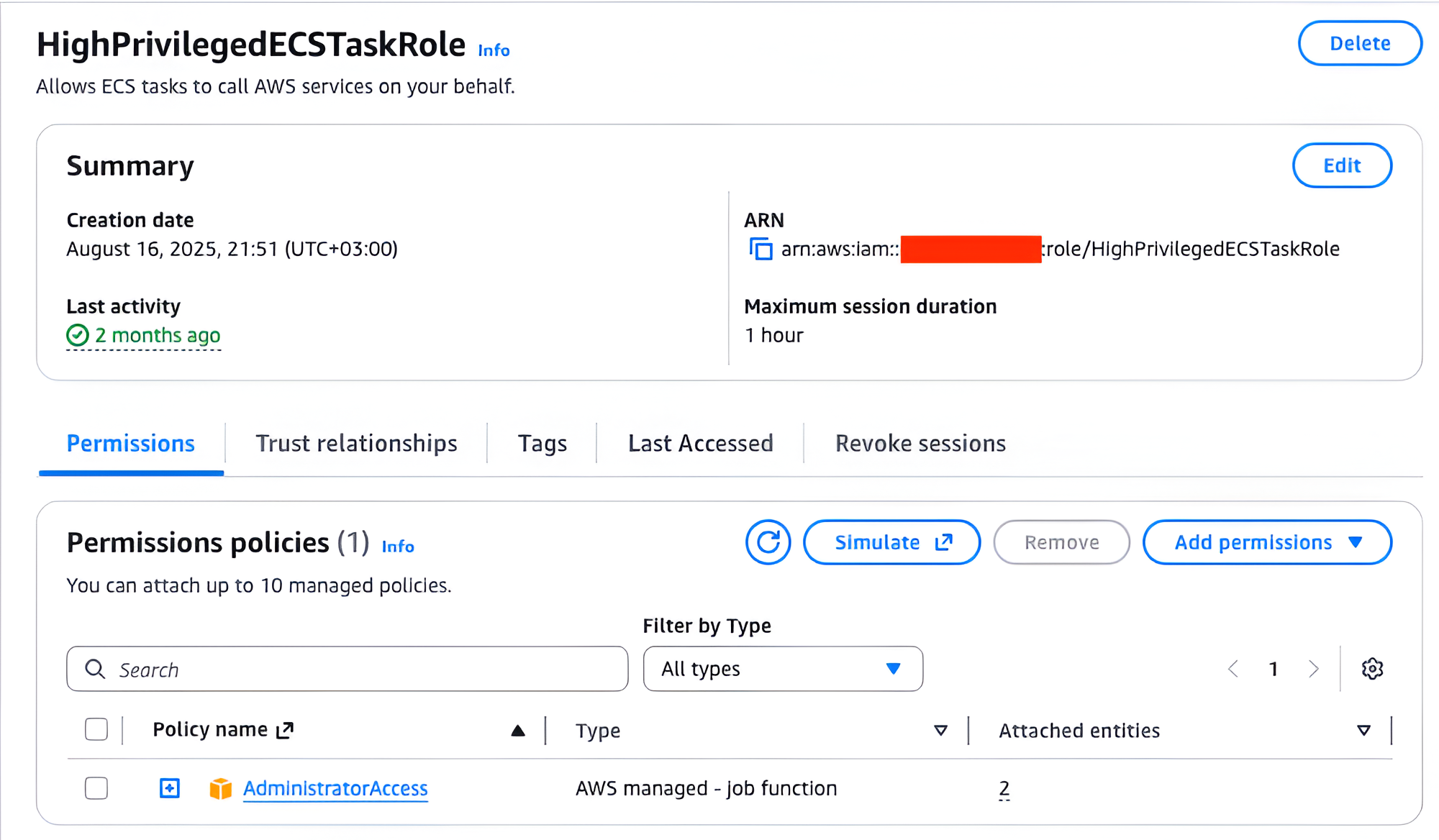the administrative privileges of the AWS environment